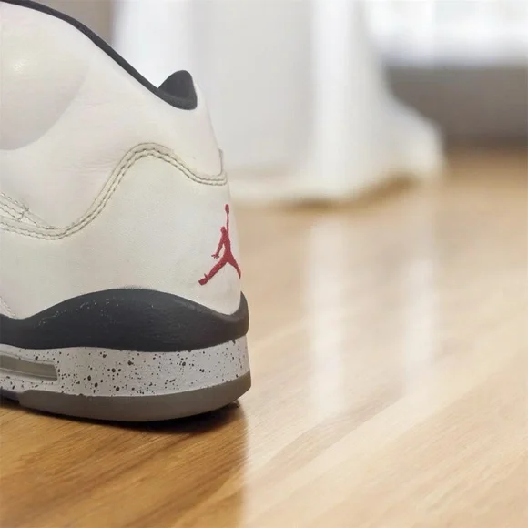 Air Jordan Retro 5 Cement Sneakers White and Gray with Red Accents - Picture 4 of 7